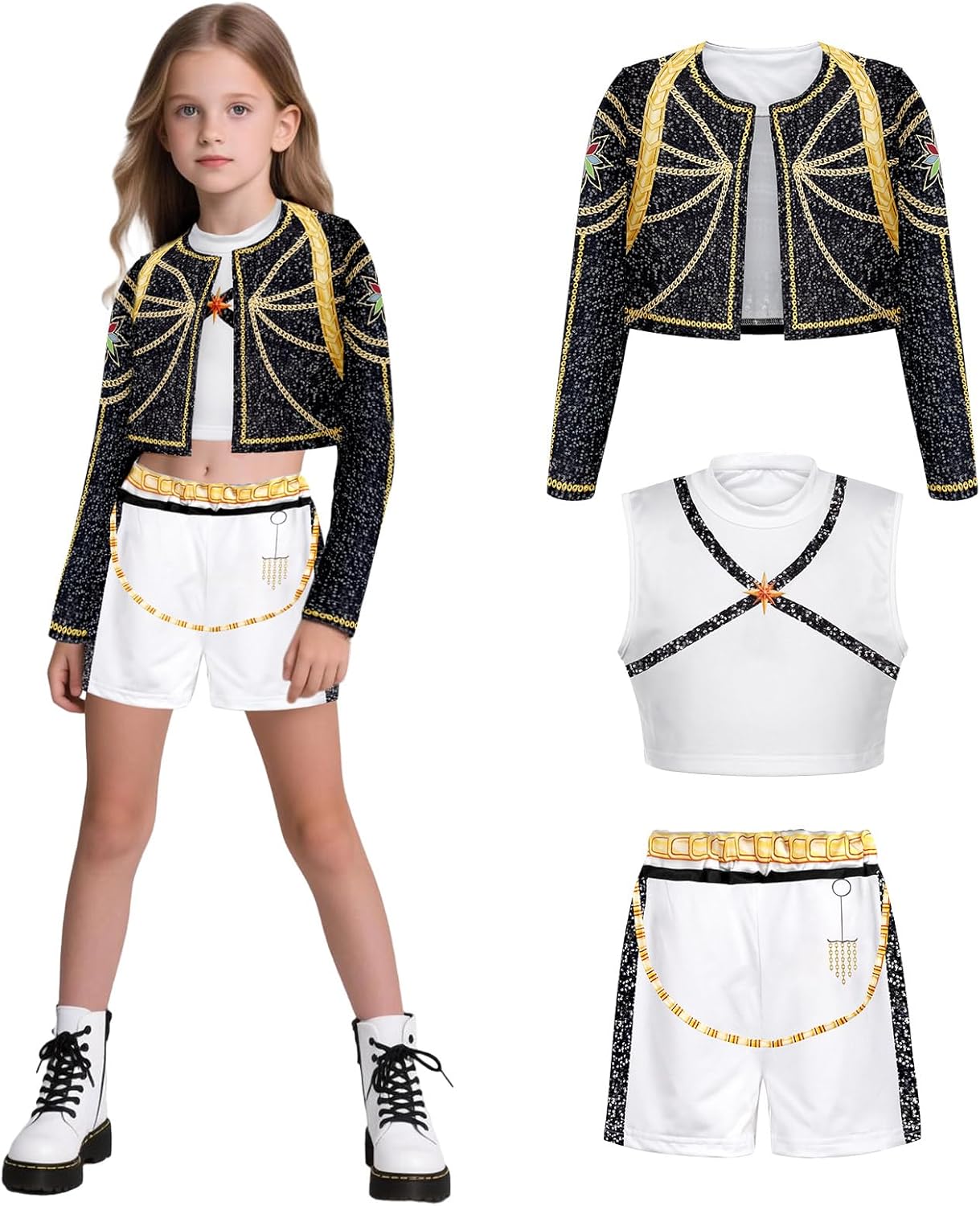 Pop Singer Costume Halloween Costume Girls Stage Cosplay Clothes for Girls Kids X-Large Black