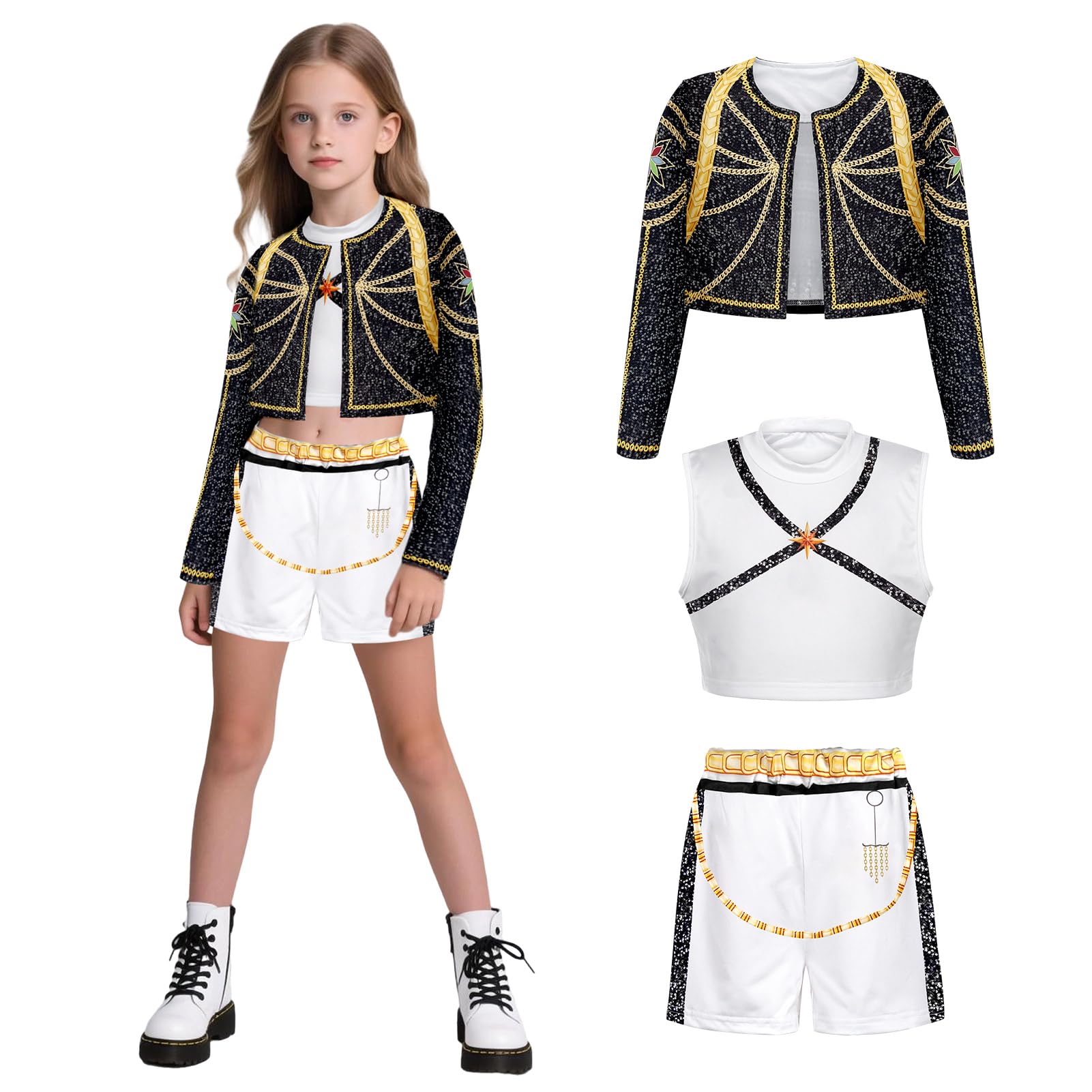 Metaparty Pop Costumes,World Book Day Costumes with Top Jacket Shorts for World Book Day (Black, 140)