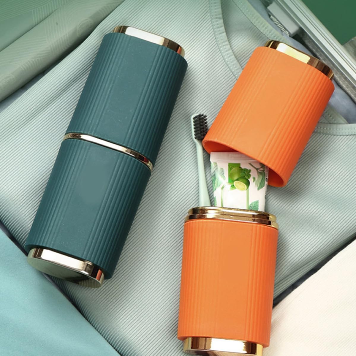 SECFOU Étui de Voyage pour Brosse à Dents Portable 2 Pièces Orange Abs PP