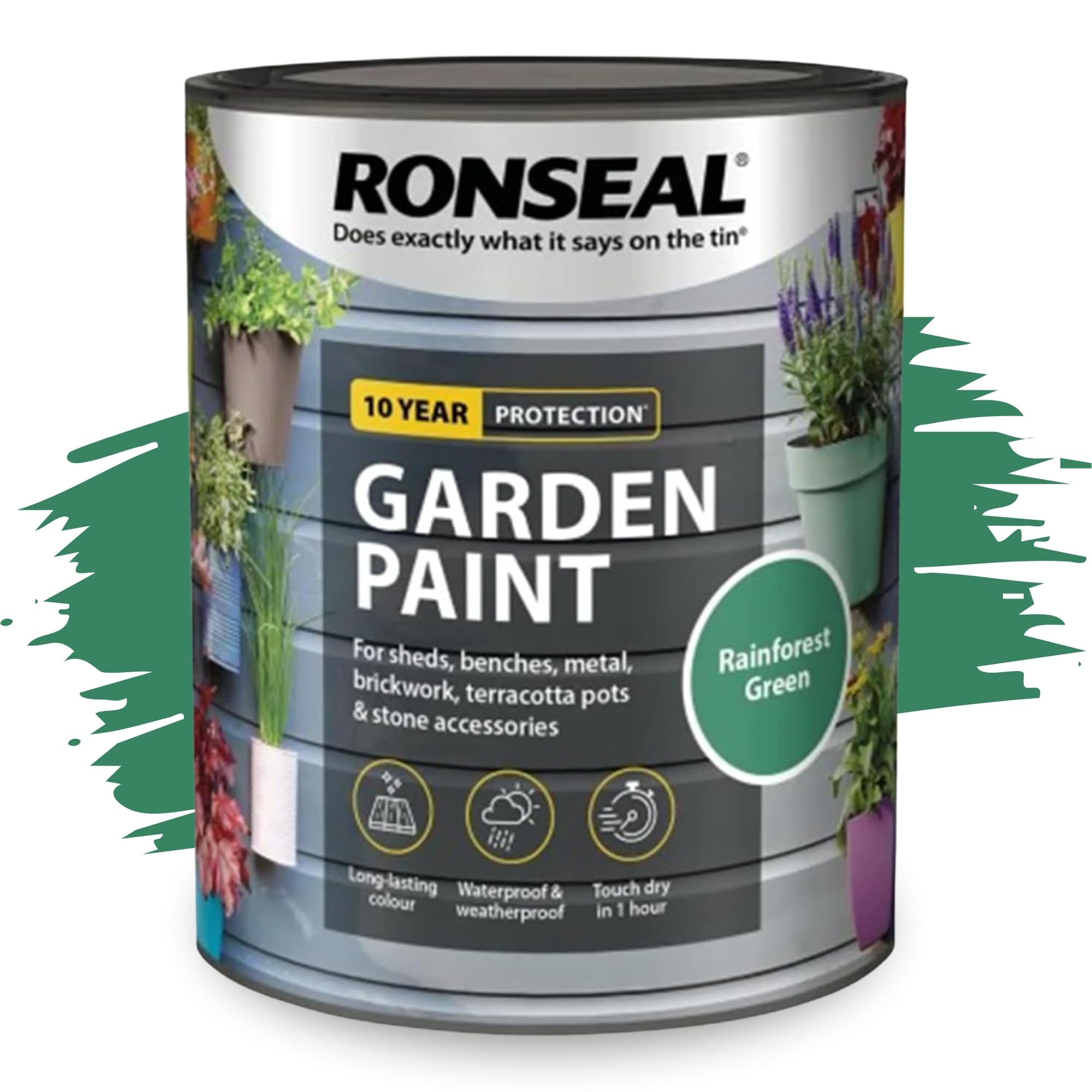 SAVING HUB Fence Paint Garden Shed Paint 750ml - Exterior Wood Paints Tin Waterproof, Weatherproof Paints - For Benches, Metal, Brickwork, Terracotta Pots, Stones Tin (Rainforest Green)