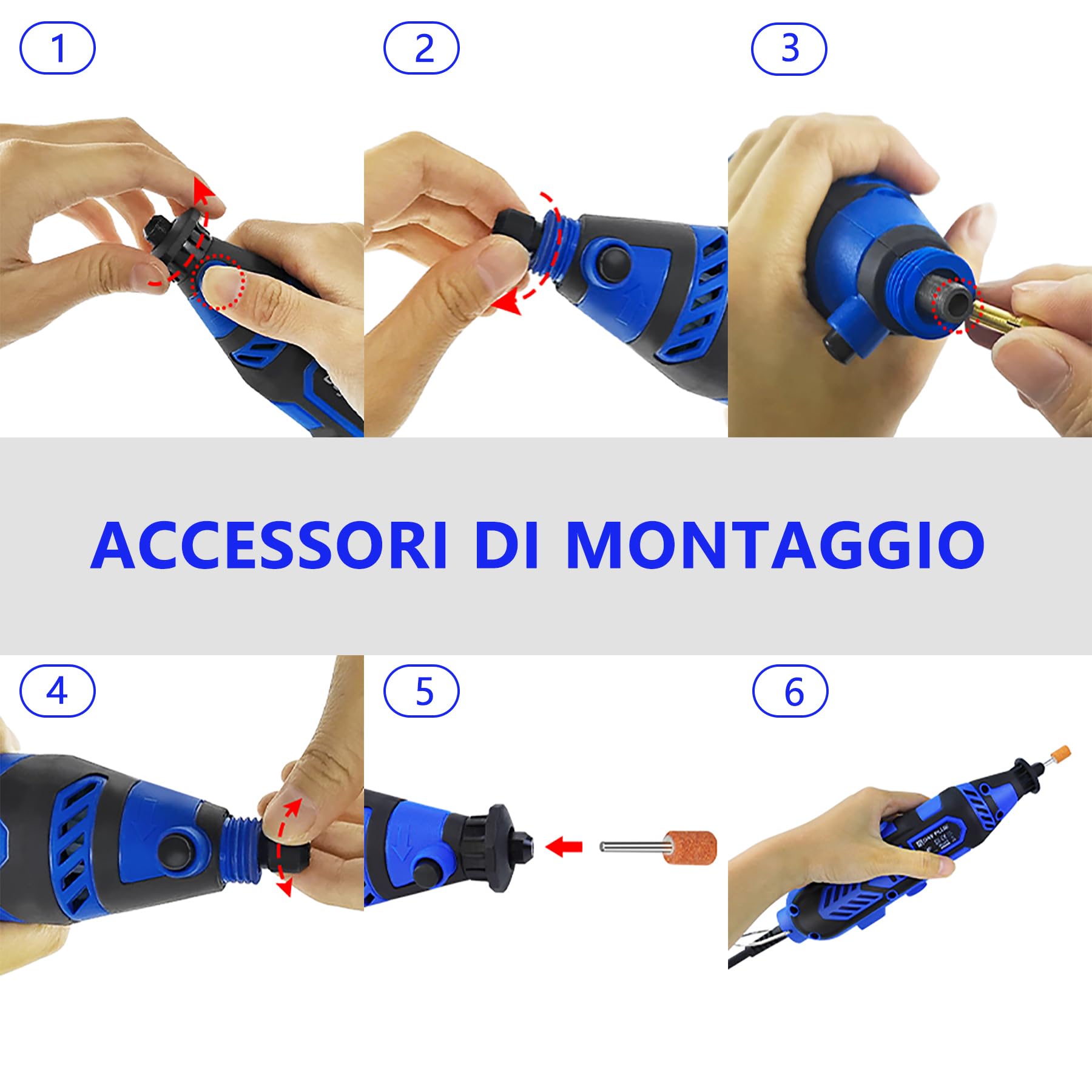 Strumento Multifunzione,252pz Accessori Trapano, 135W Mini Utensili Rotanti Multiuso Kit, 6 Velocità Regolabili 10000-32000 RPM,Utensile Rotante Multifunzione Per Taglio, Lucidatura e Fai da te