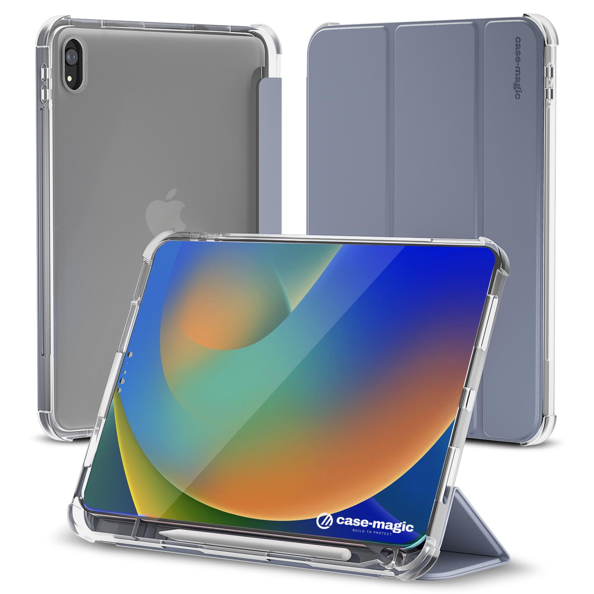 Smart Folio Case Cover for iPad 11th Gen A16 Chip 11" (2025) / iPad 10th Gen A14 Bionic 10.9" (2022) Auto Sleep/Wake Magnetic Closure, Trifold Flip Stand, Pencil Holder| Transparent (Grey)
