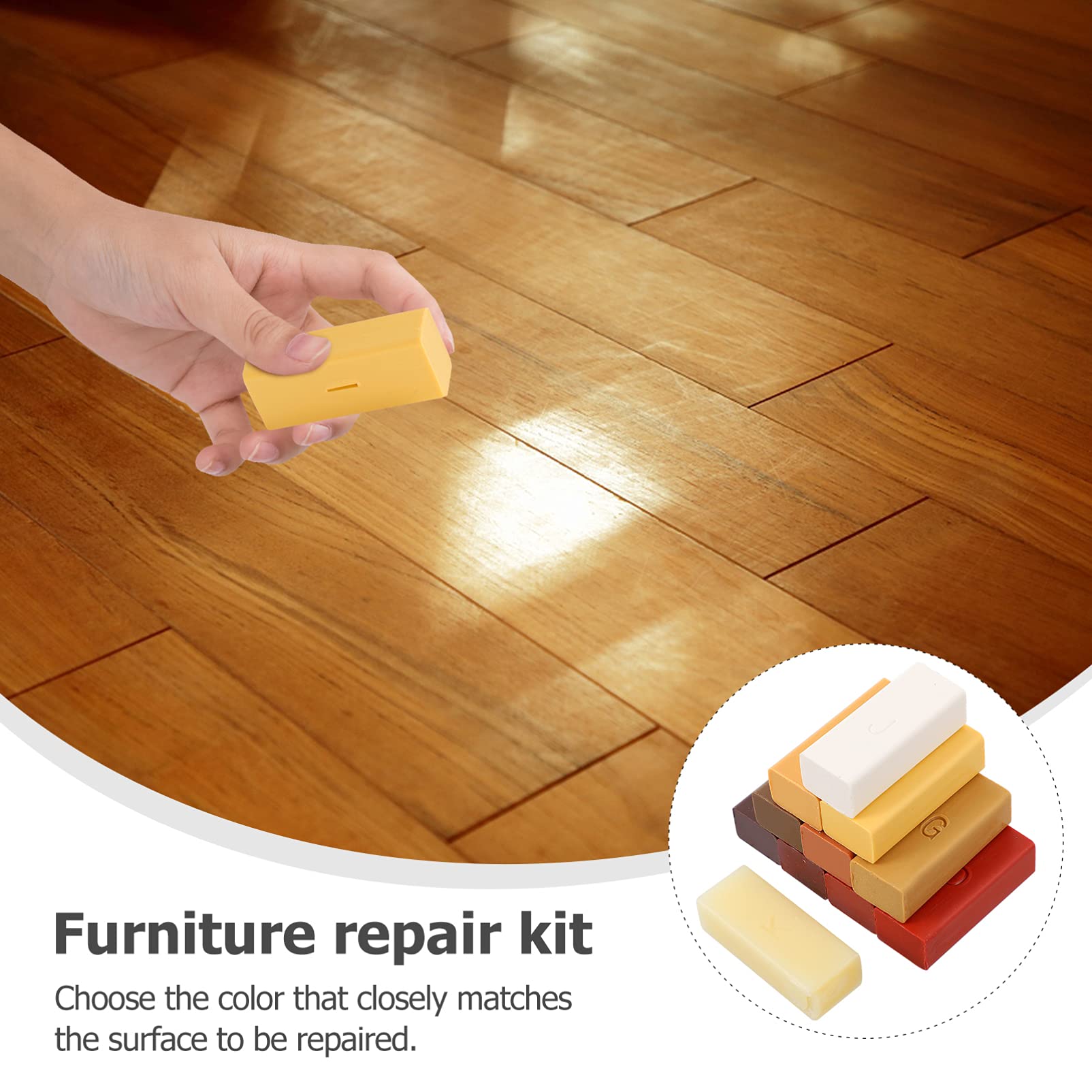 Mikinona Kit per Riparazione Legno Cera di Paraffina per Mobili e Pavimenti, Copertura Imperfezioni e Riparazione Bordi Consumati, Set