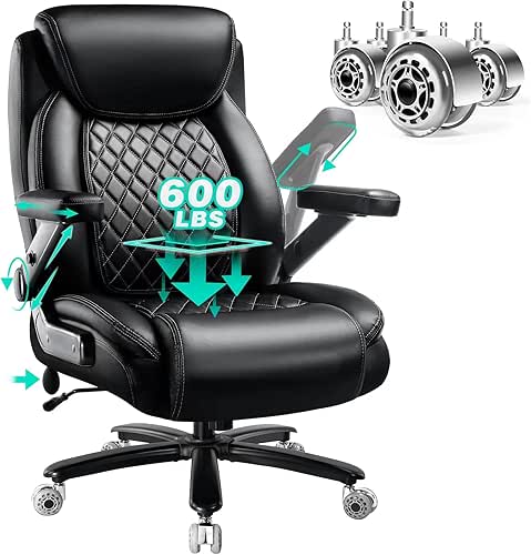 600LBS Large Heavy Duty Office Chair with 5D Flip Arms,Comfy
