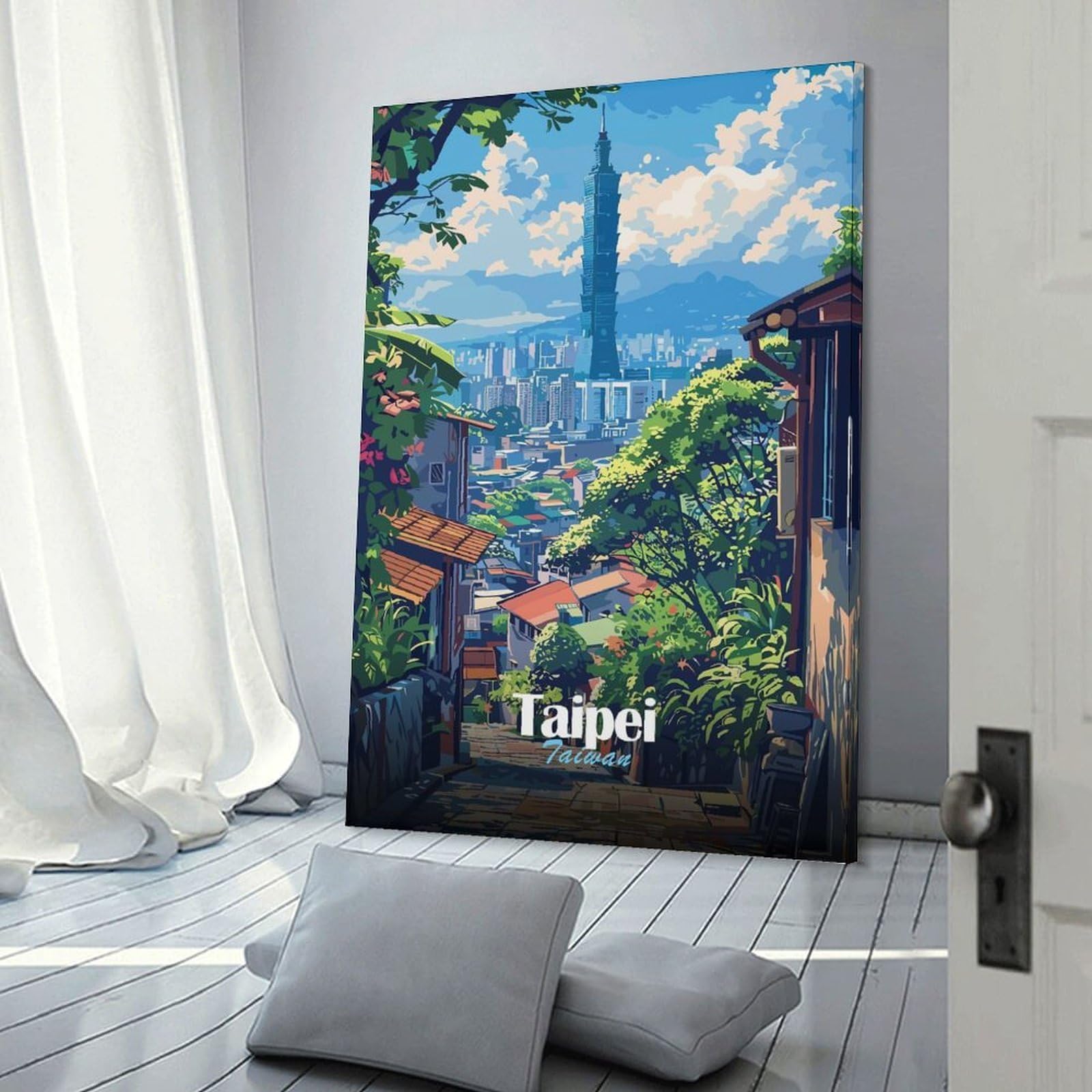 Junmoney Wall Picture Print Taipei Cityscape, 20x30inch(50x75cm), for Entrance Walls, Hall Decor Or Foyers, A Neat Decor Update for Hallways