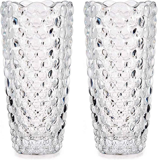 Set of 2 small glass vases decorated 19.5 cm