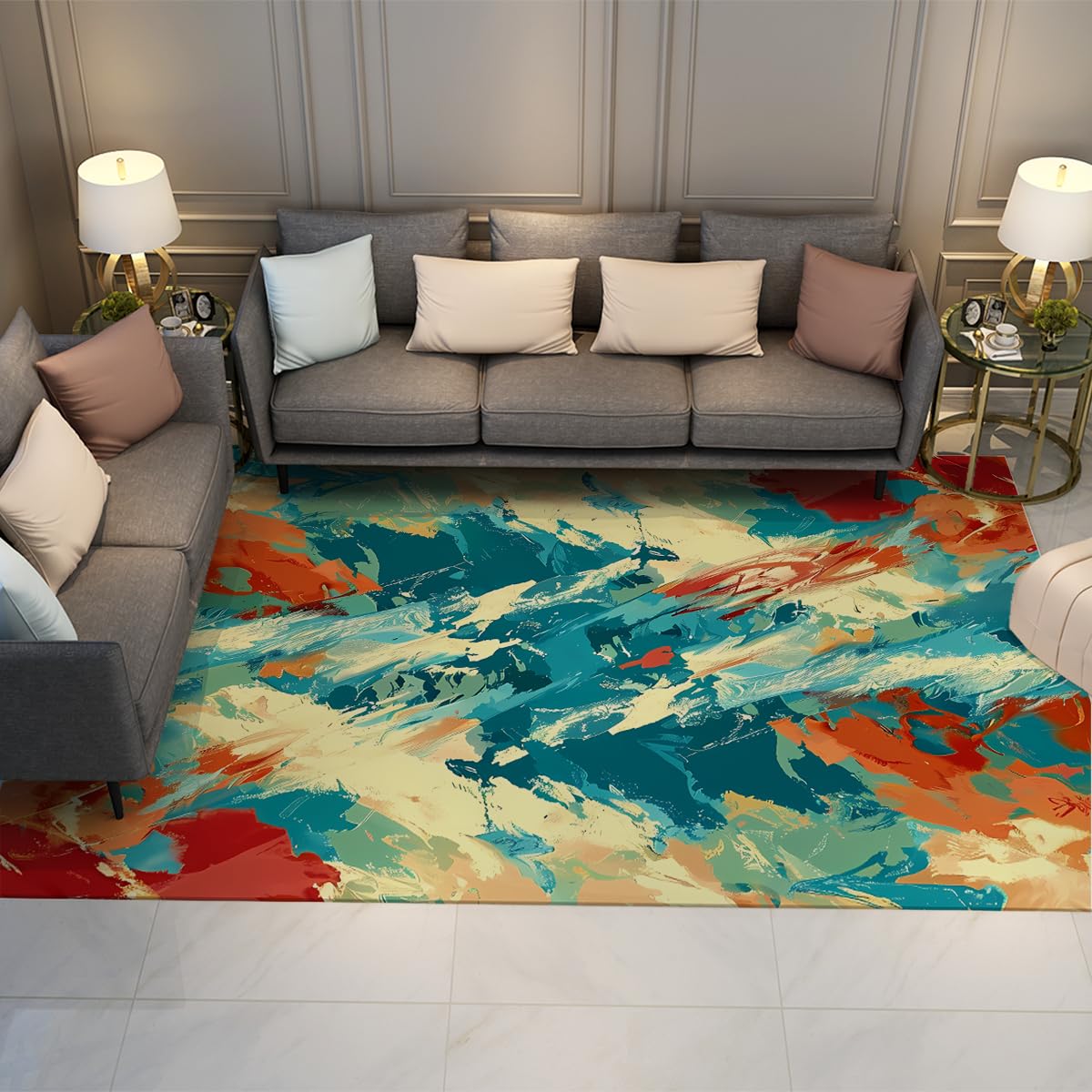 Tapis oriental vintage 160x200 cm au design abstrait et finitions soignées