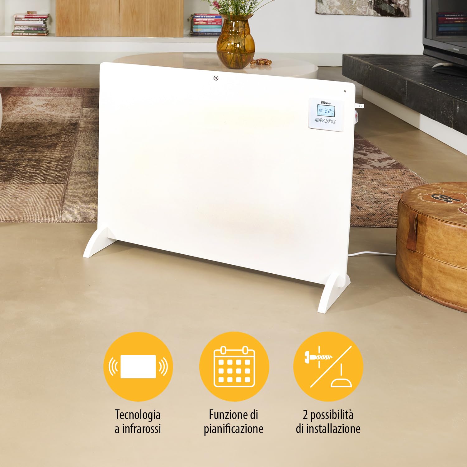 Tristar - Riscaldatore a infrarossi - 550 W - Pannello riscaldante a infrarossi - basso consumo - alta efficienza - termostato regolabile - programmazione settimanale - KA-5094