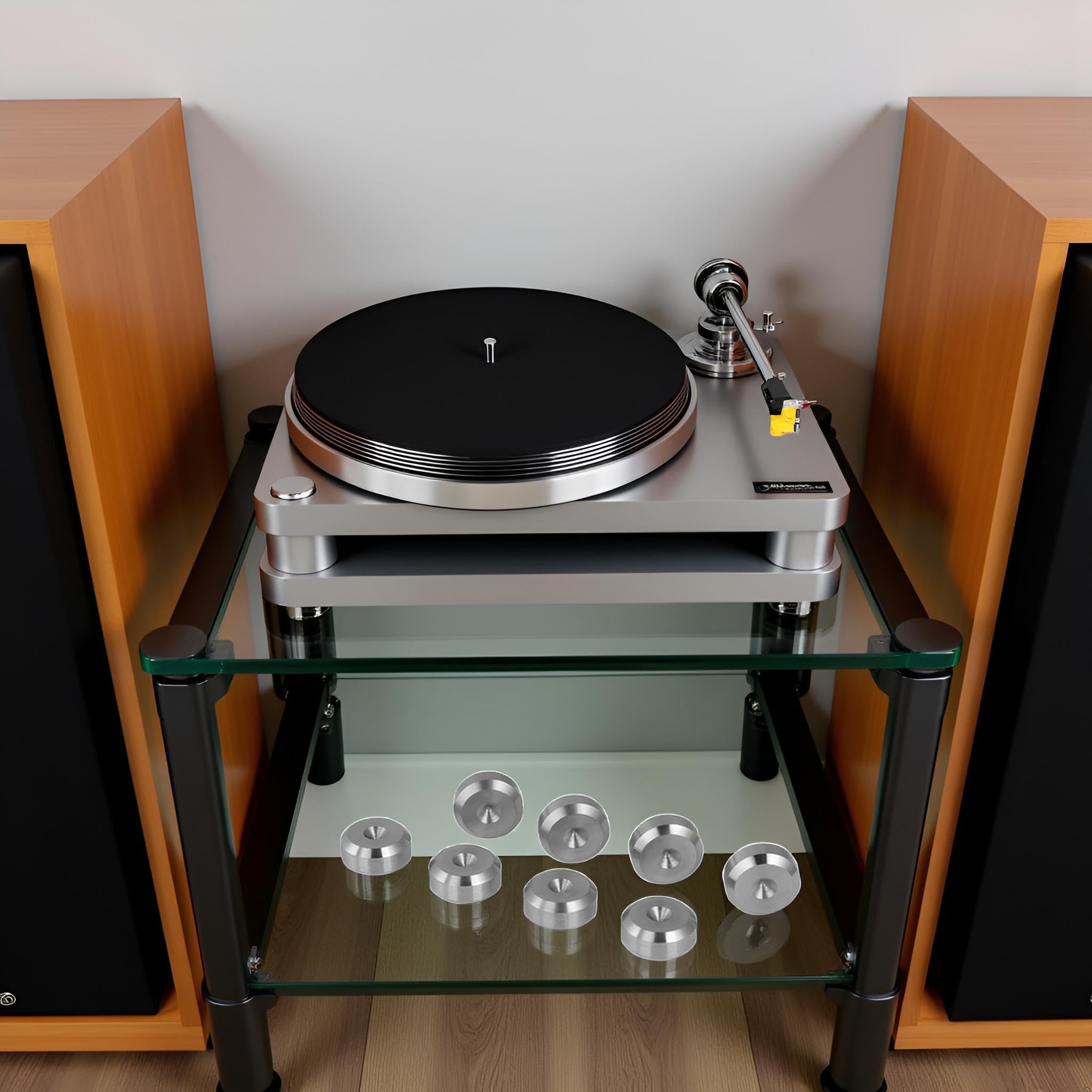 PrecisionGeek Cuscinetti per altoparlanti Ø 16 mm, forma smussata, in acciaio inox massiccio, ammortizzatori di vibrazioni per altoparlanti HiFi, subwoofer, armadi, supporti e soundbar, set da 8 pezzi