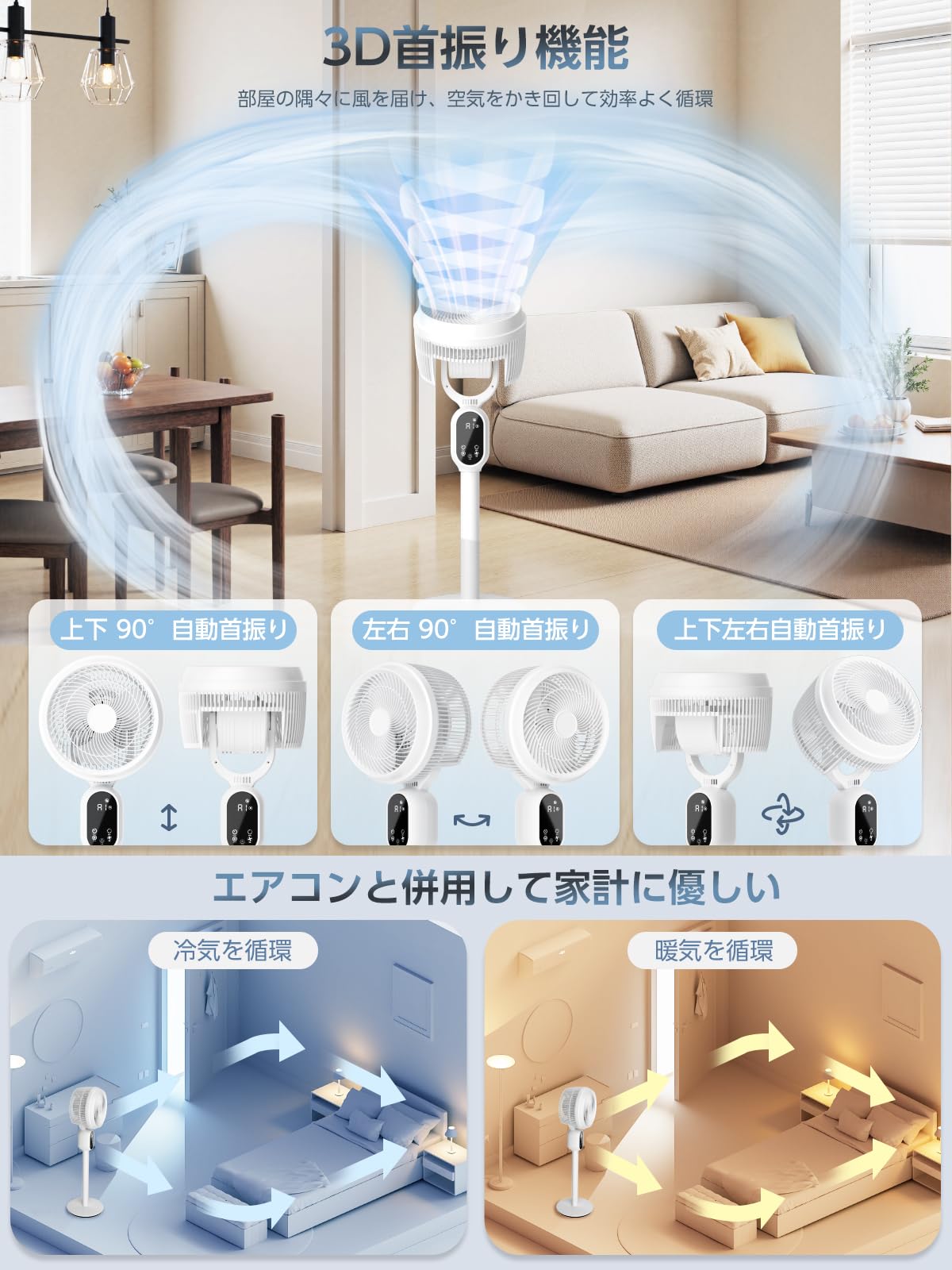 Amazon | 【2025節電対策&360度首振り】 サーキュレーター dcモーター