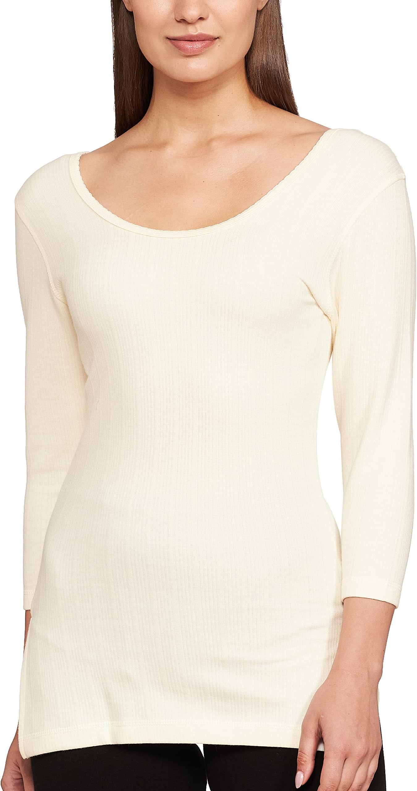 Dixcy SlimzWomen's Thermal Quilt- Extra warm with heat wrap tech 3/4 Sleeve Solid T-shirt