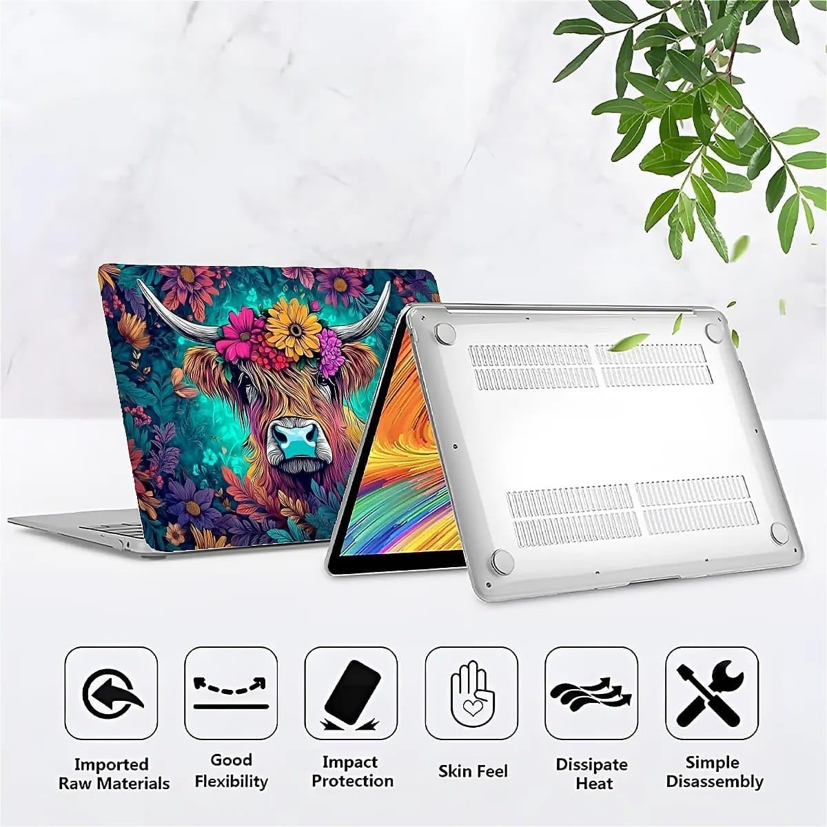 Compatible with MacBook Air 15 Inch Case 2023 M2 Chip Model A2941, Plastic Hard Shell Case for Mac Air 15 with Touch ID (2023) - Flower Highland Cattle