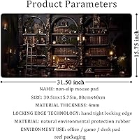 Vista 6 de Black Vintage Gothic Desk Mat Black Dark Academia Desk Pad Medieval Bookshelf Large Flower Mouse Pad XXL Plant Mousepad Extended Laptop Computer