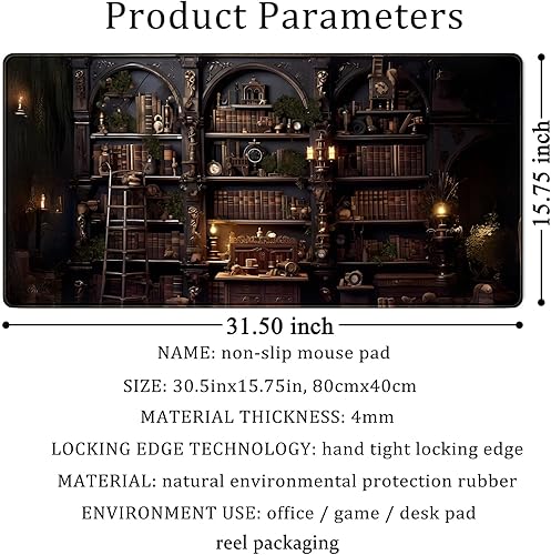 Miniatura 6 de Black Vintage Gothic Desk Mat Black Dark Academia Desk Pad Medieval Bookshelf Large Flower Mouse Pad XXL Plant Mousepad Extended Laptop Computer