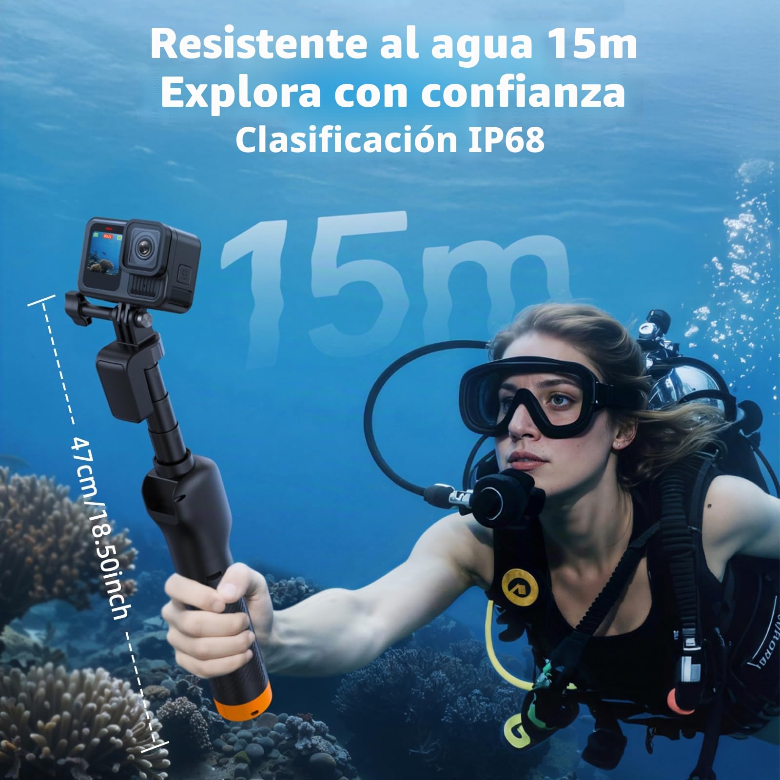 Empuñadura Flotante Selfie Stick trípode Impermeable Extensible Selfie monopod Mango con Mando a Distancia Bluetooth para dji Osmo Action 6 5 Pro 4 Black Action Camera con Amplificador de señal