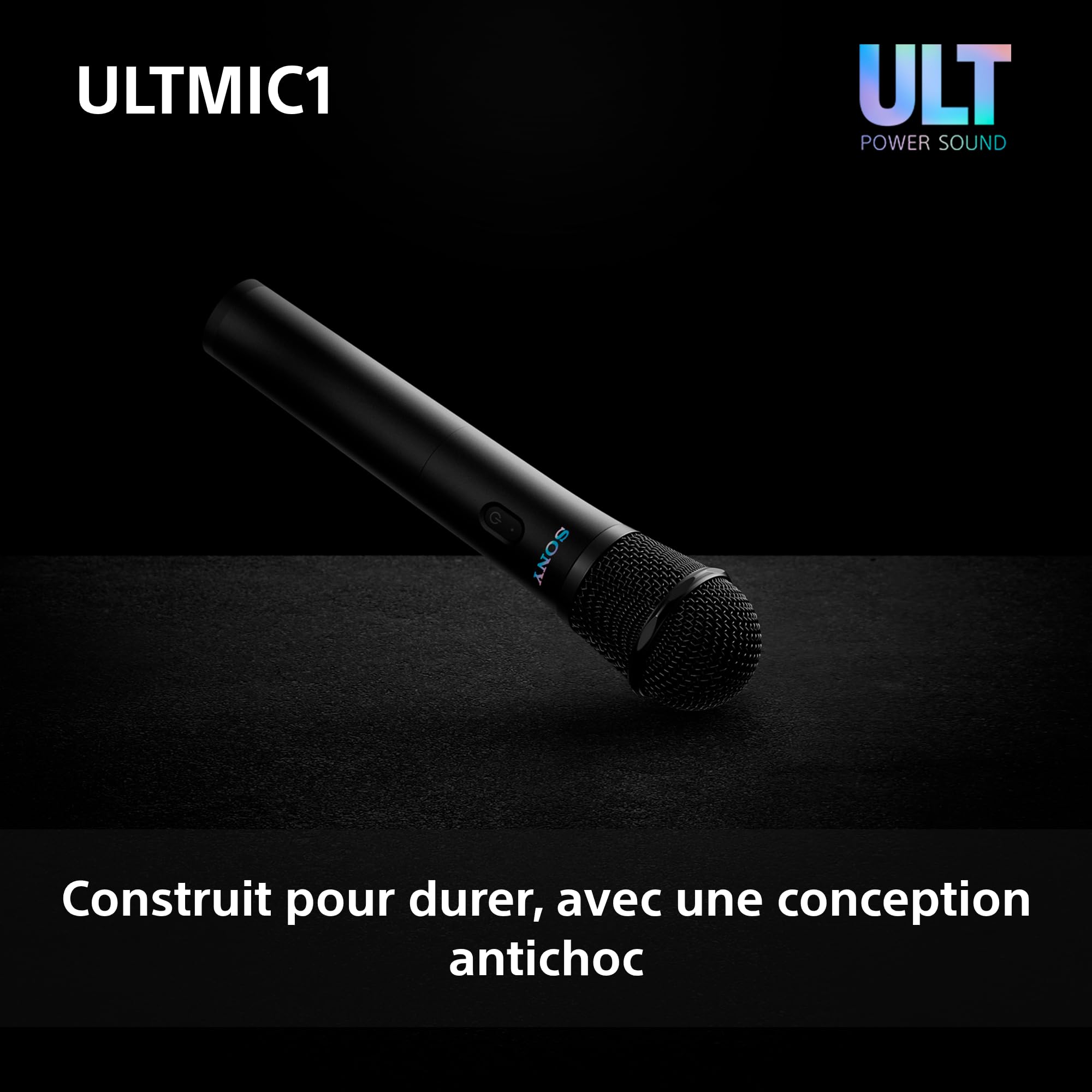 Sony ULTMIC1 - Pack de 2 Microphones sans Fil et récepteur, réduction de Bruit avancée, Duet Assist, Batterie de 20h, résistant aux Chocs, Parfait avec Les Enceintes festives ULT Power Sound - Noir