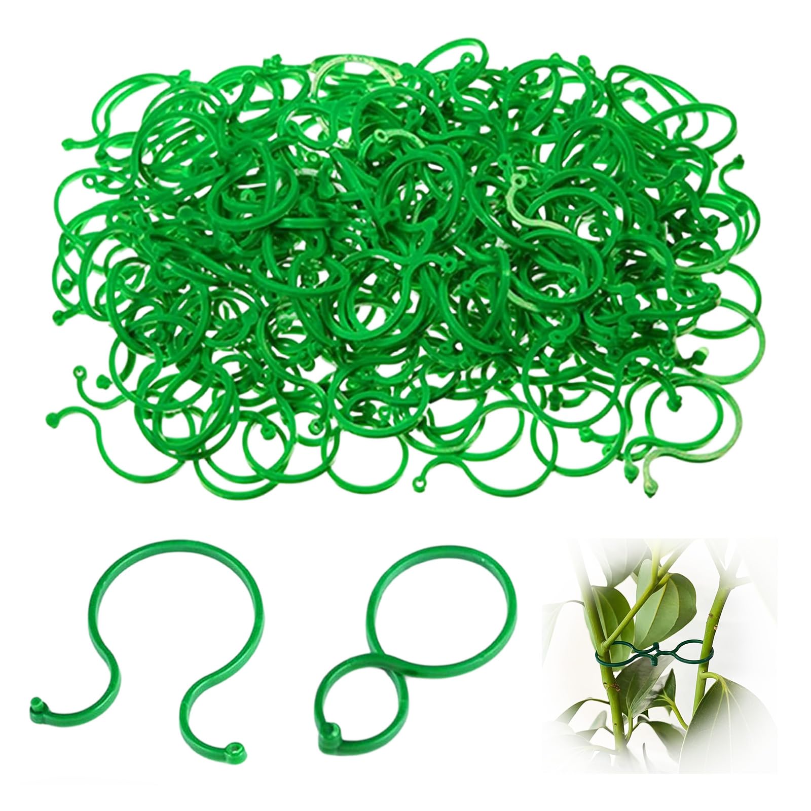Weilin 200 Pack Plant Support Clips, Reusable Garden Clips for Outdoor Plants, Adjustable Vine & Stem Holders, Green Gardening Clip for Tomatoes, Roses & Climbing Plants