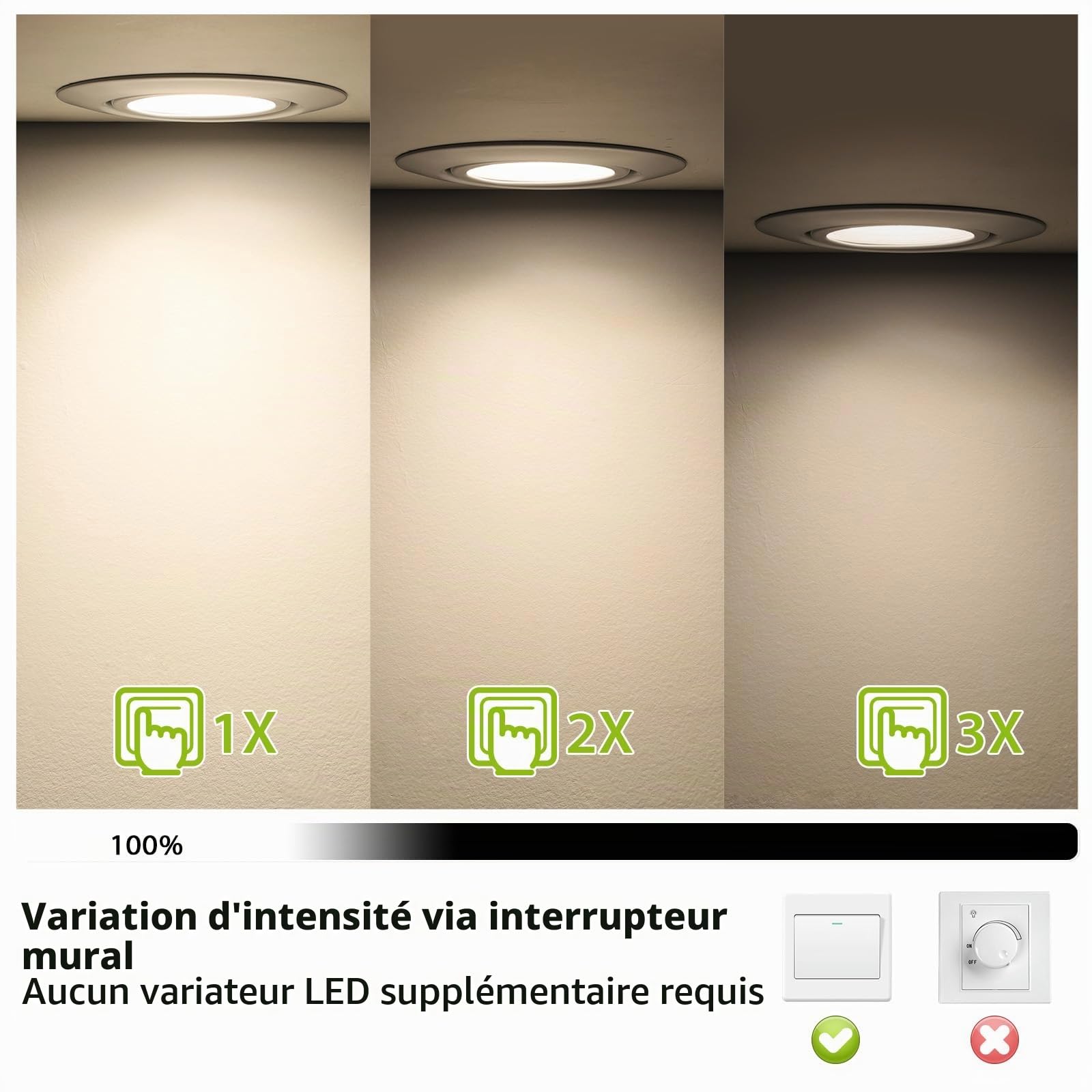 Spot LED Encastrable Orientable, 5W Spot Led Plafond Dimmable 220V Blanc Neutre 4000K 500LM Spot Encastrable LED Extra Plat, IP44 Spots Encastrés Ø68-75mm, Chambre, Salon, Salle de Bain, Lot de 6