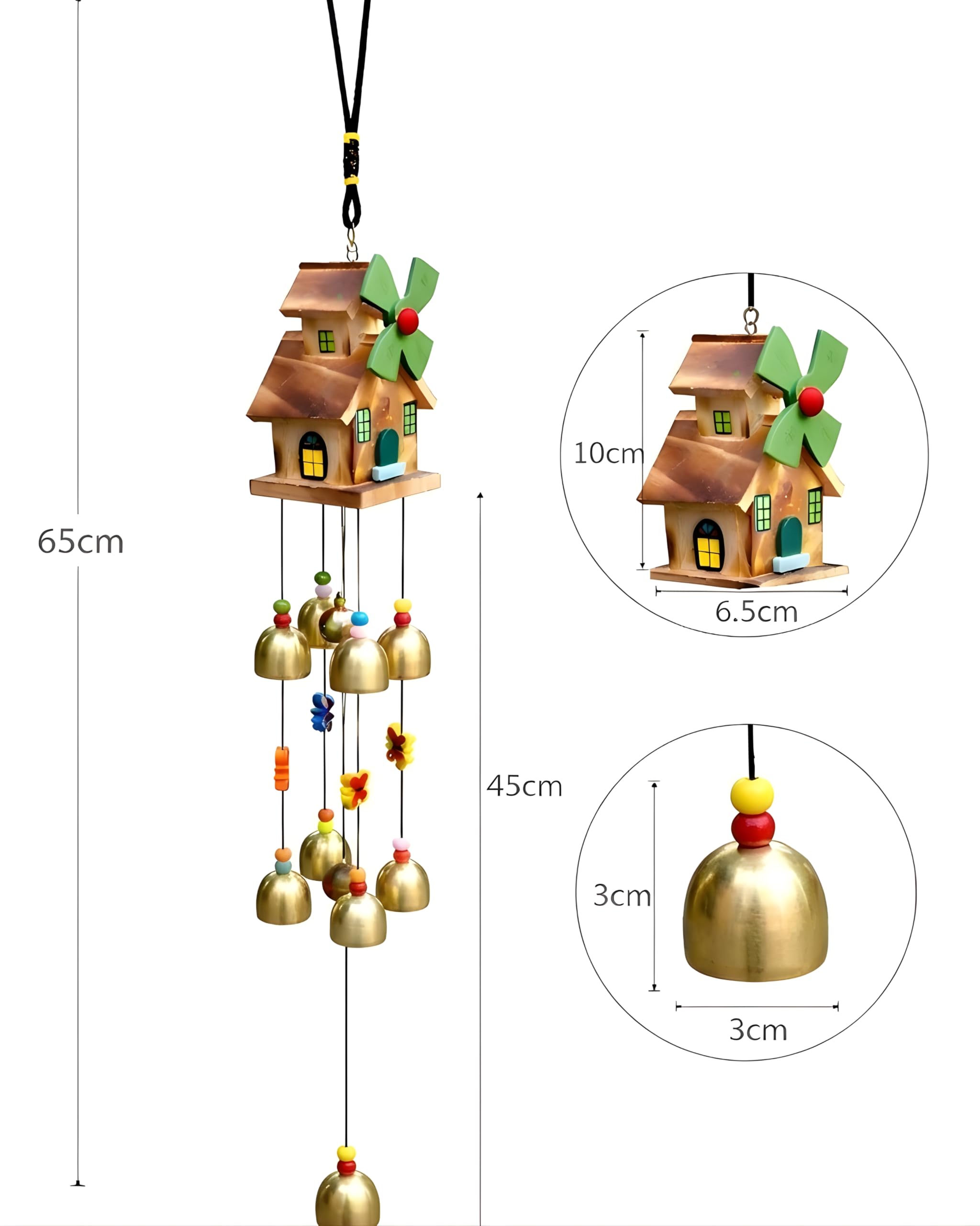 Wooden House Wind Chime - 9 Golden Bells & Melody -4