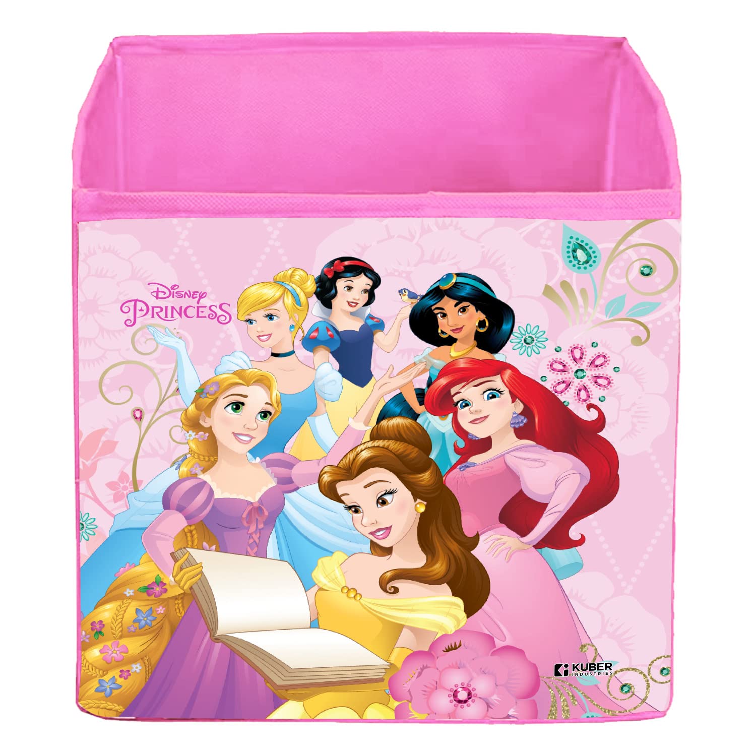 Kuber Industries Disney Princess pudełko do przechowywania z nadrukiem, składany organizer na ubrania, składany kosz do przechowywania z uchwytem na zabawki, książki, 30 l, 2 sztuki (różowy)