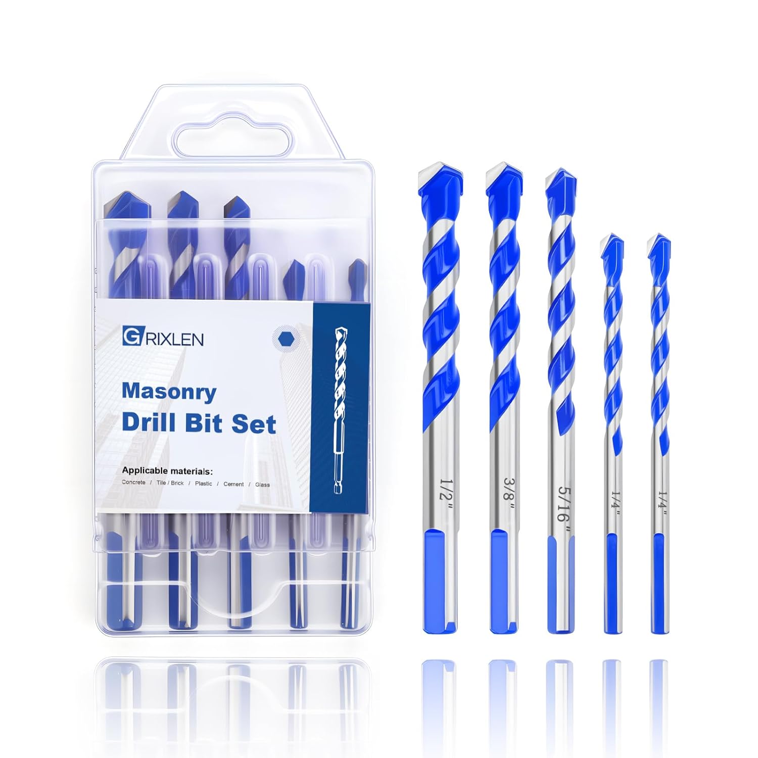 5 Pack 1/4 to 1/2 inch Masonry Drill Bit Set,3 Flat Shank Drill Bit Set for Concrete, Tile,Brick, Cement,Glass (3 Flat Shank, 1/4 to 1/2 inch（ 5 Pack ）)