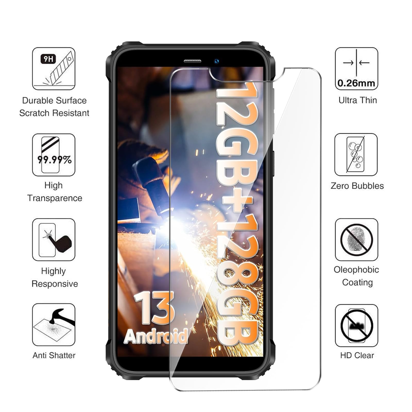 Wanglaism Custodia trasparente per Oukitel WP32 + 1 pellicole proteggi schermo in vetro temperato, TPU morbido trasparente per cellulare Case Cover