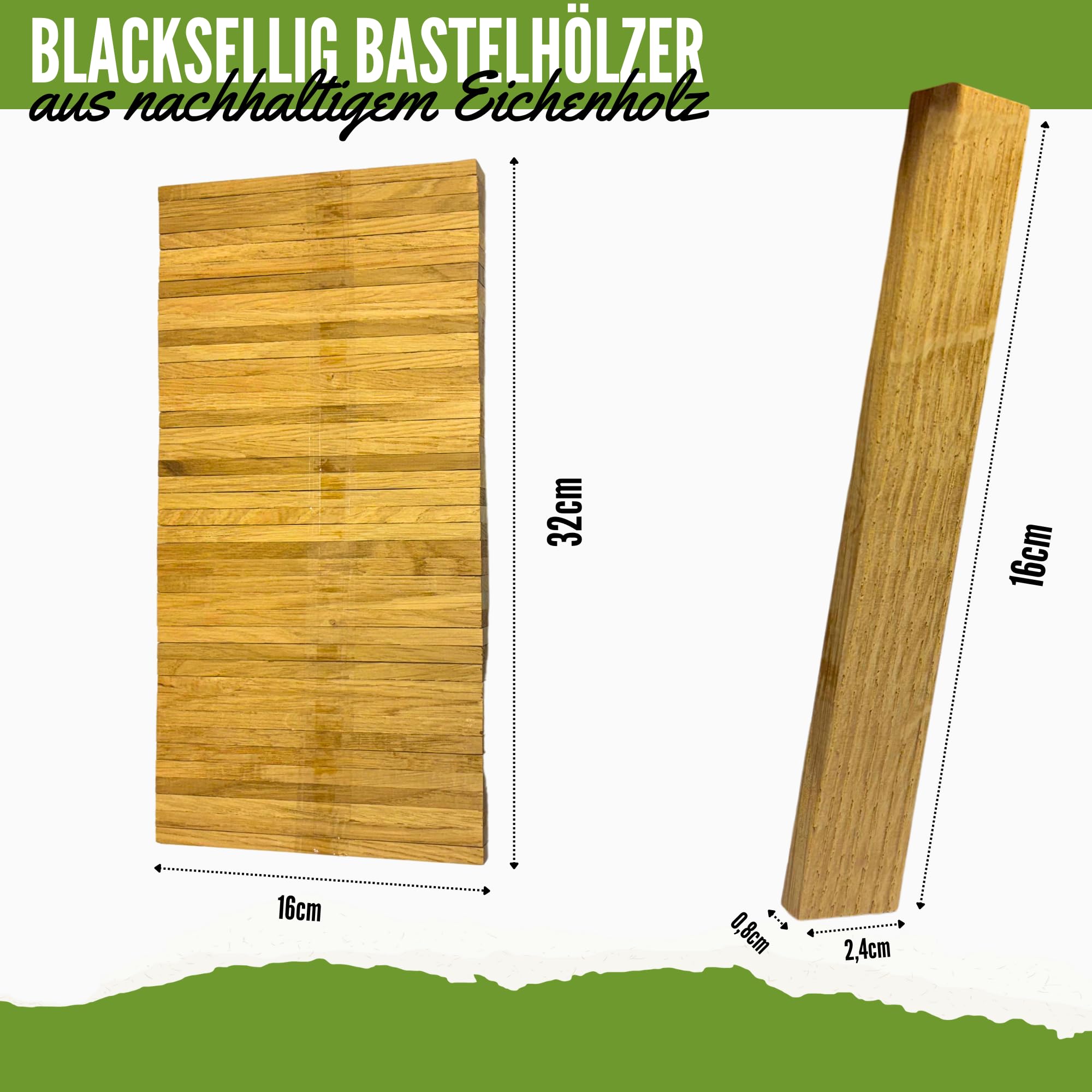 160 Bastoncini In Legno Di Quercia Per Fai Da Te – 22x8x160 Mm – Lisci E Non Trattati
