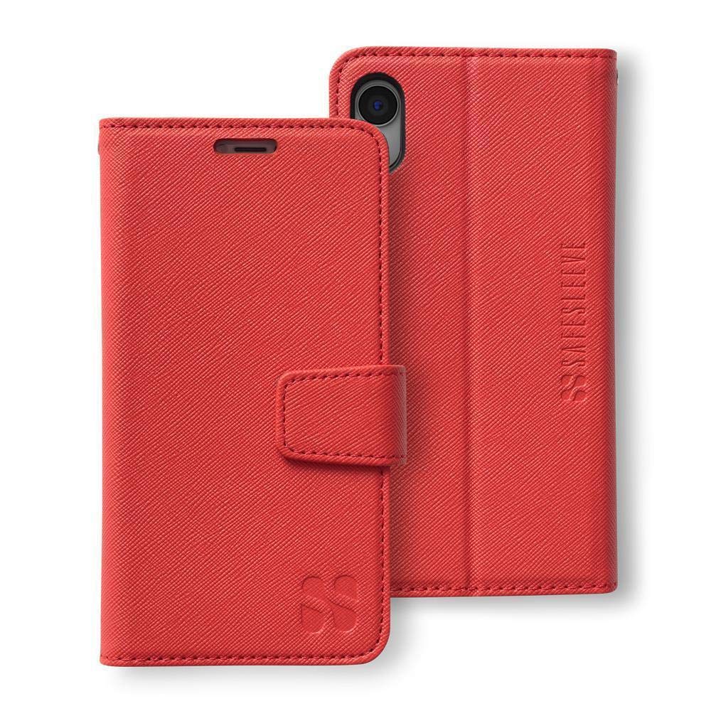 SafeSleeve Wallet Leather Case for iPhone XR EMF Blocker for Cell Phone with 3 Card Holder & Adjustable Stand – Magnetic Closure, and Magnetic Folio