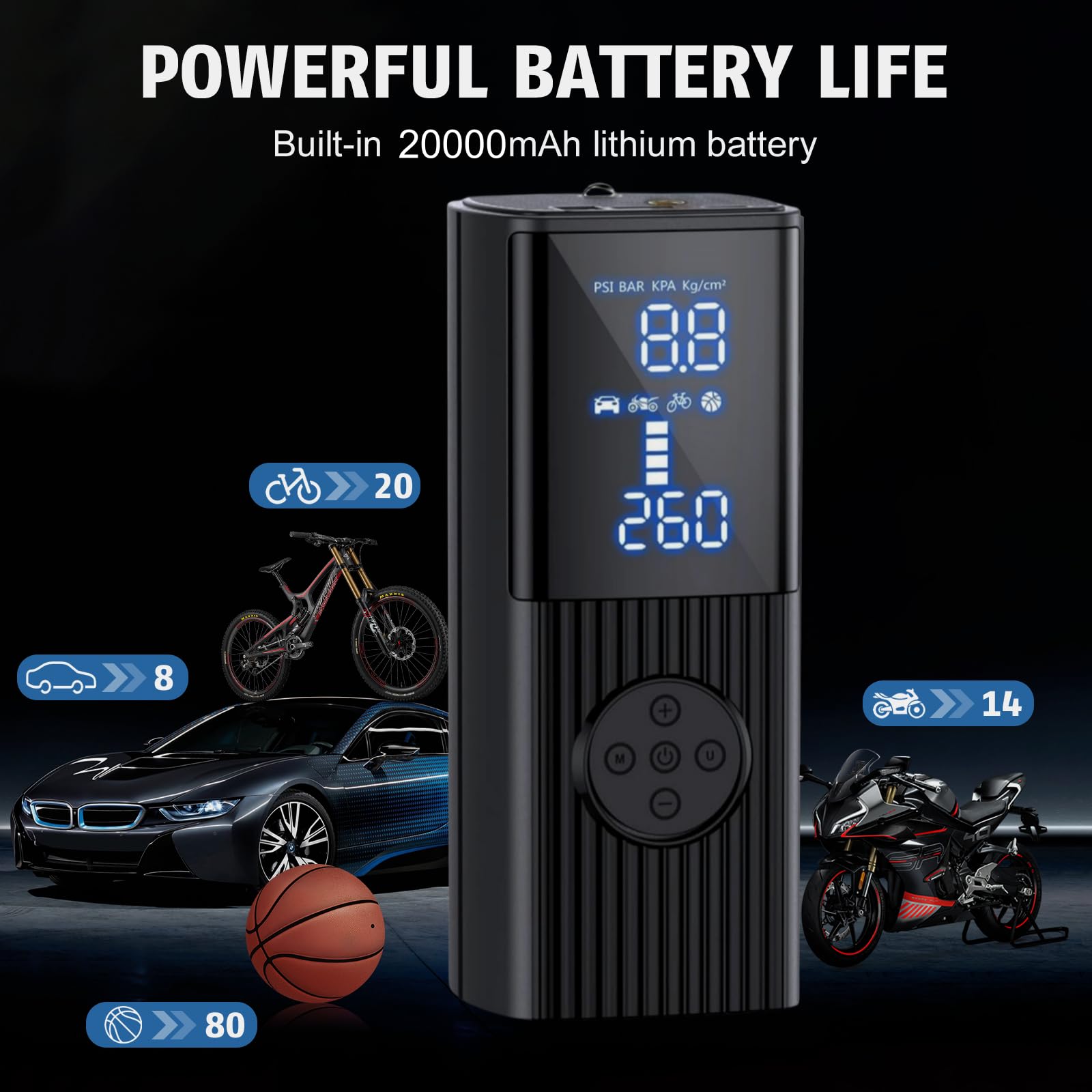 Loranu Tire Inflator Portable Air Compressor, 12000mAh Battery - View #9