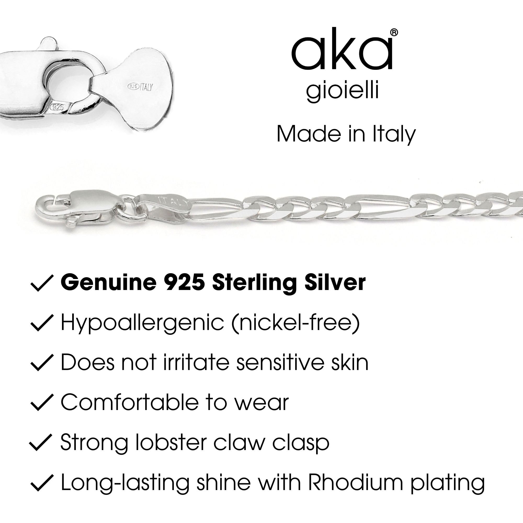 AKA Gioielli - Cadena Figaro 5.3 mm Plata De Ley Esterlina 925 Rodio - Collar Hombre Mujer Longitud: 45 50 55 60 65 70 75 cm
