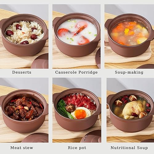 Miniatura 6 de Cazuela de terracota natural con tapas ollas de arcilla para cocinar, ollas de arroz de loza sin glasear (UpgradeT1-1QT)