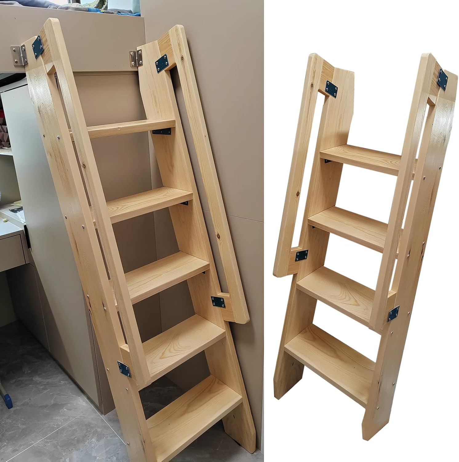 Solid Wood Bunk Bed Ladder with Handle, Heavy Duty Dorm