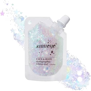 Laser White Face Body Glitter Gel Shimmer Makeup for Hair Clavicle Arm Nail Eyeshadow, Long Lasting Waterproof Holographic Mermaid Sequins for Outfit Rave Festival Party, 1.35oz, #9
