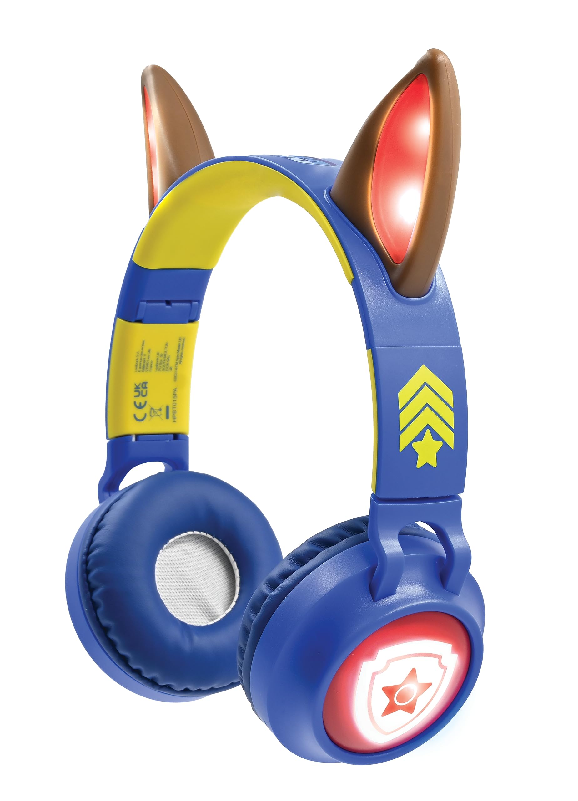 LEXIBOOK, Paw Patrol, Wireless and wired 2-in-1 headset with Chase ears, sound limited to 85 dB, light effects, foldable, adjustable, rechargeable, HPBT015PALXB