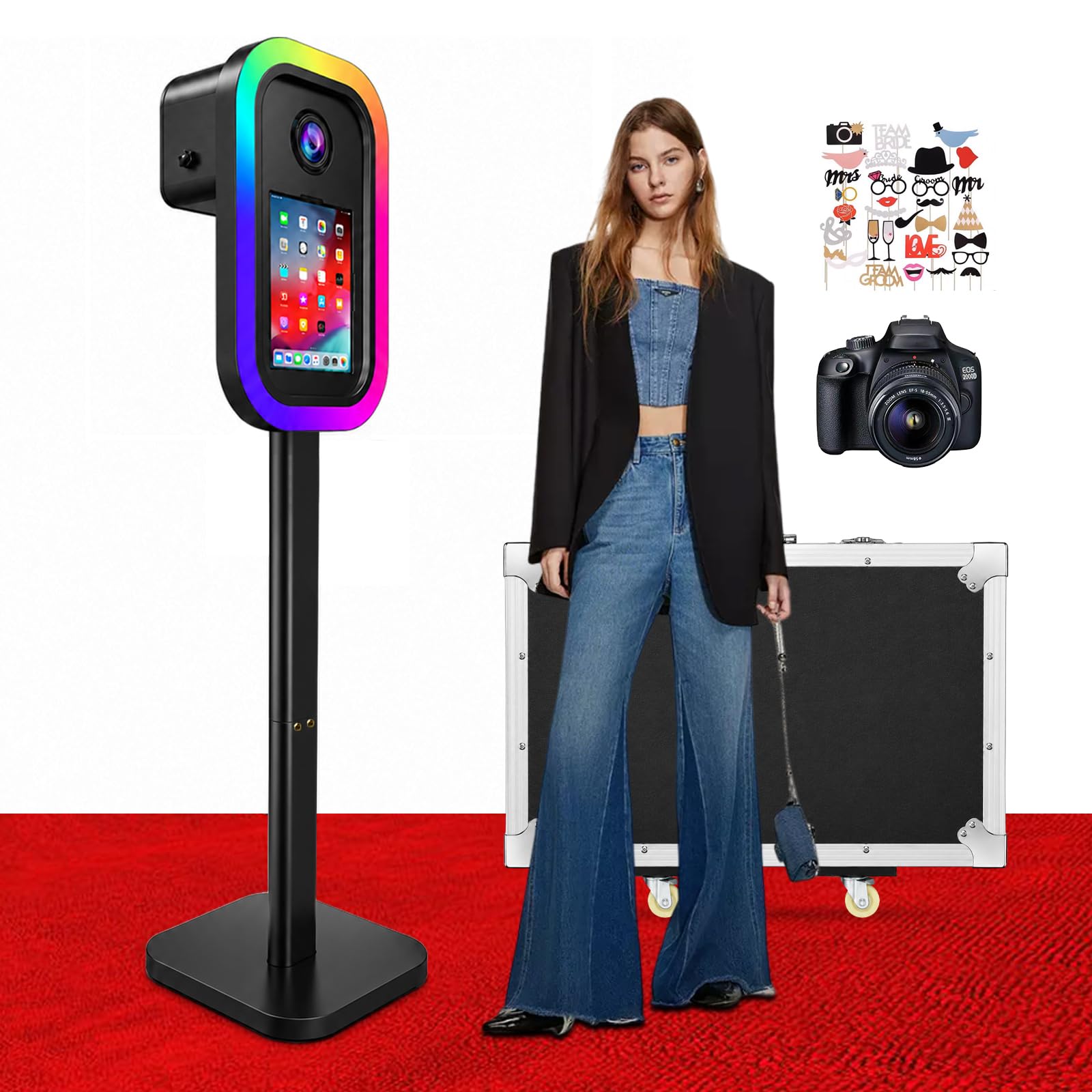 Macchina Fotobooth per Selfie (Nero,Photobooth + Fotocamera) | compatibile con cabina fotocamera ipad e dslr, stampa istantanea e condivisione Fotobox