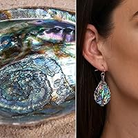 Vista 8 de Pendientes colgantes de concha de abulón en forma de lágrima para mujer Alambre amarillo