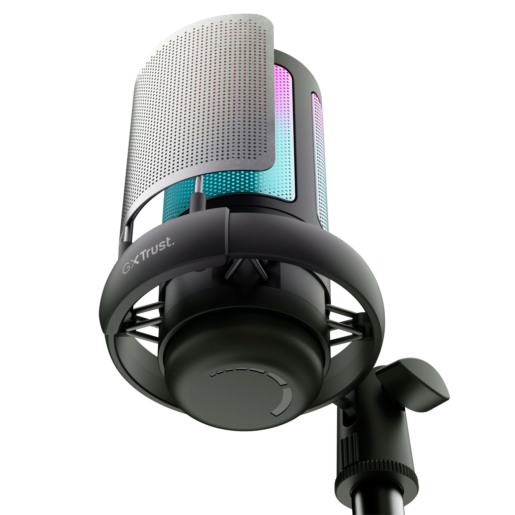 GXTrust 1238 Ruan Microfono USB con Supporto in Metallo, Shock-mount e Filtro Pop, Pattern Cardioide, Microfono Gaming USB per Podcast Youtube, ASMR, Streaming, Twitch, PC, PS4, PS5, Nero