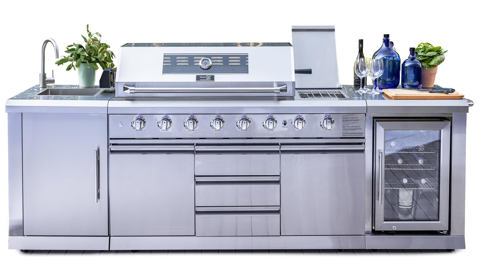 Ondis24 Cucina all'aperto cucina barbecue a gas frigorifero lavello in acciaio inox