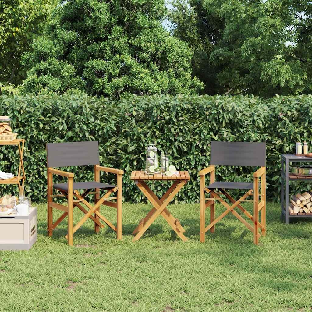 vidaXL Regiestühle 2 STK. Klappbar Grau Massivholz Teak, klappbarer Regiestuhl, Camping-Regiestuhl, Klappstuhl, Outdoor-Regiestuhl, Garten-Regiestuhl