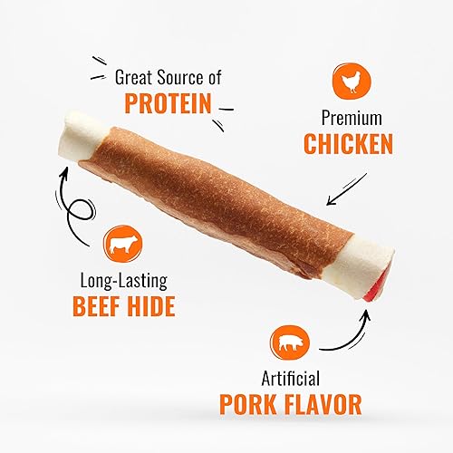 Miniatura 3 de Good 'n' Fun Masticables de triple sabor para perros grandes, dale a tu perro masticables de larga duración hechos con piel de res, pollo y sabor