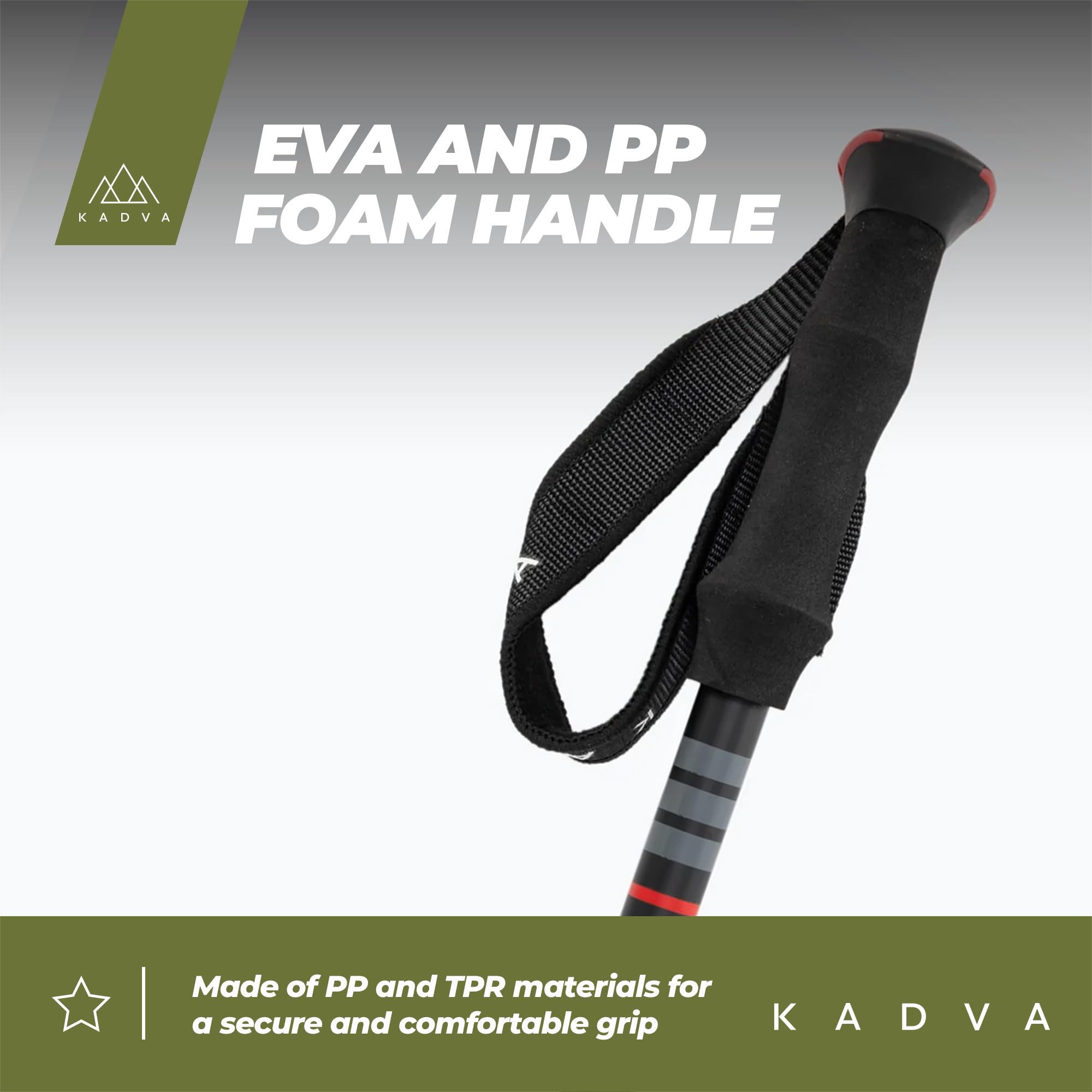 KADVA Bastones de Trekking Torre en Color Gris, tamaño Ajustable 65-135 cm, Mango de Polipropileno y Espuma EVA para Mayor Comodidad al Usuario, Bastones de Aluminio, robustos y Resistentes a los