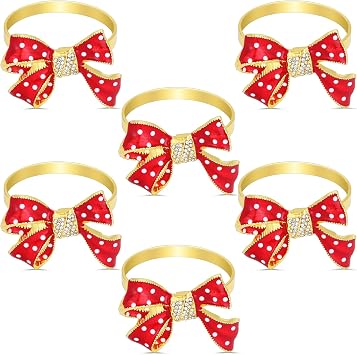 KPOSIYA Christmas Bow Napkin Rings Set of 6, Holiday Metal Gold Napkins Holder Buckles for Dinning Table Setting,Winter Festive, Christmas, Banquet, Party,Thanksgiving and Home Kitchen