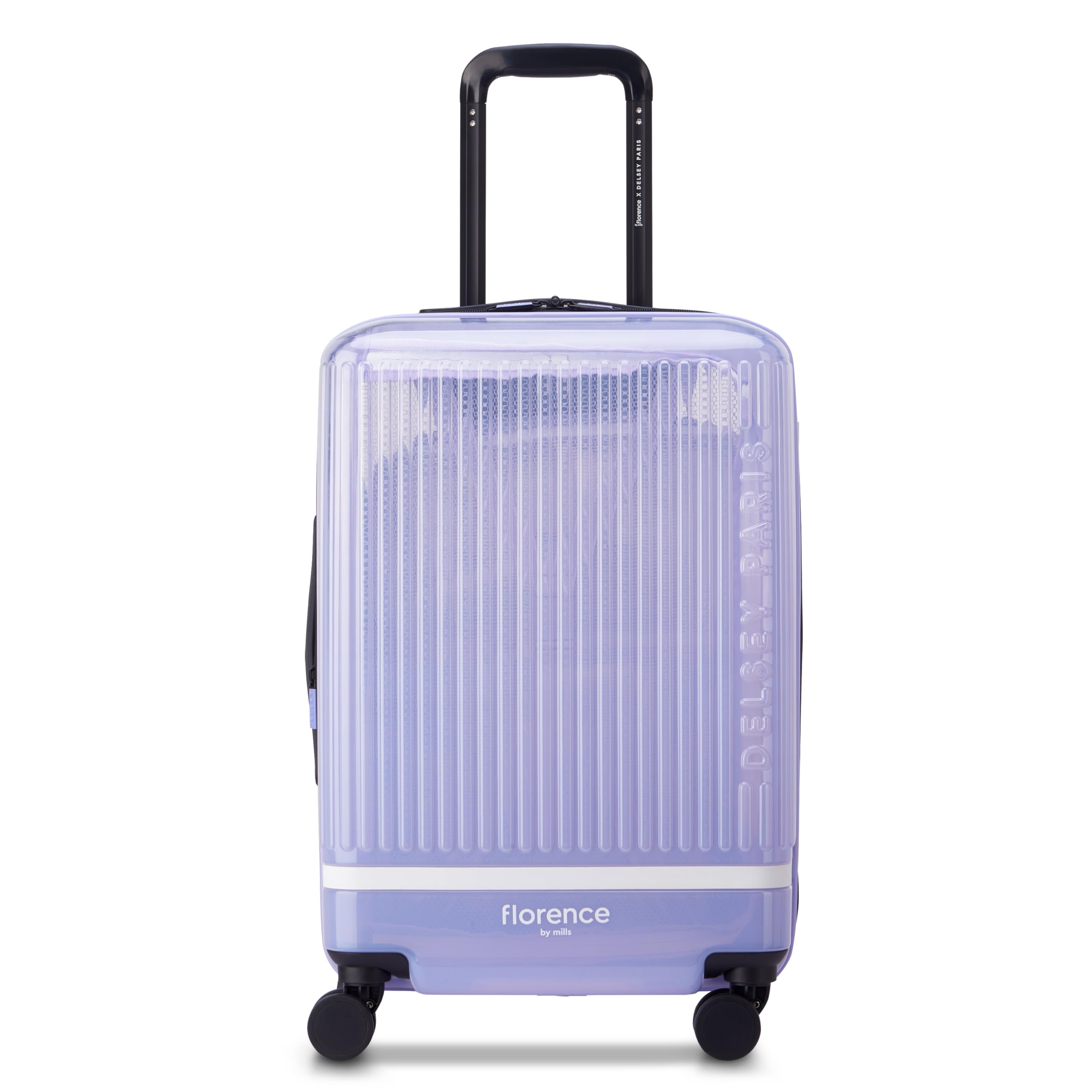 florence by mills Gotta Glow Hardside Expandable Luggage with Spinner Wheels, Translucent See-Thru Purple, Carry-On 20 Inch