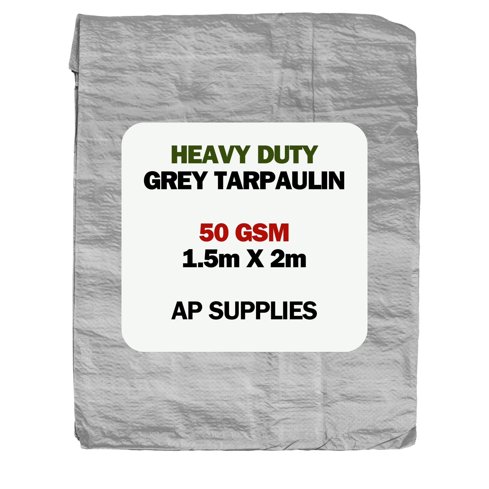 AP Supplies 50gsm Grey Tarpaulin 1.5m x 2m – Waterproof, Tear Resistant, UV Protected Ground Sheet Cover for Camping, Construction, Garden & Outdoor Equipment Protection