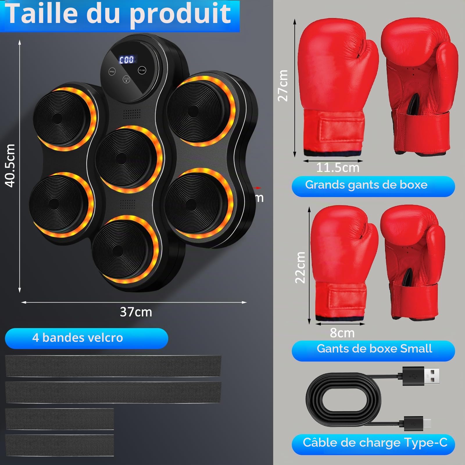 Boîte à Musique, Boîte à Musique Bluetooth, Boîte à Musique Murale avec Gants de Boxe pour Adultes et Enfants, 9 Modes de Vitesse, 9 Vitesses Réglables et Modes de Comptage