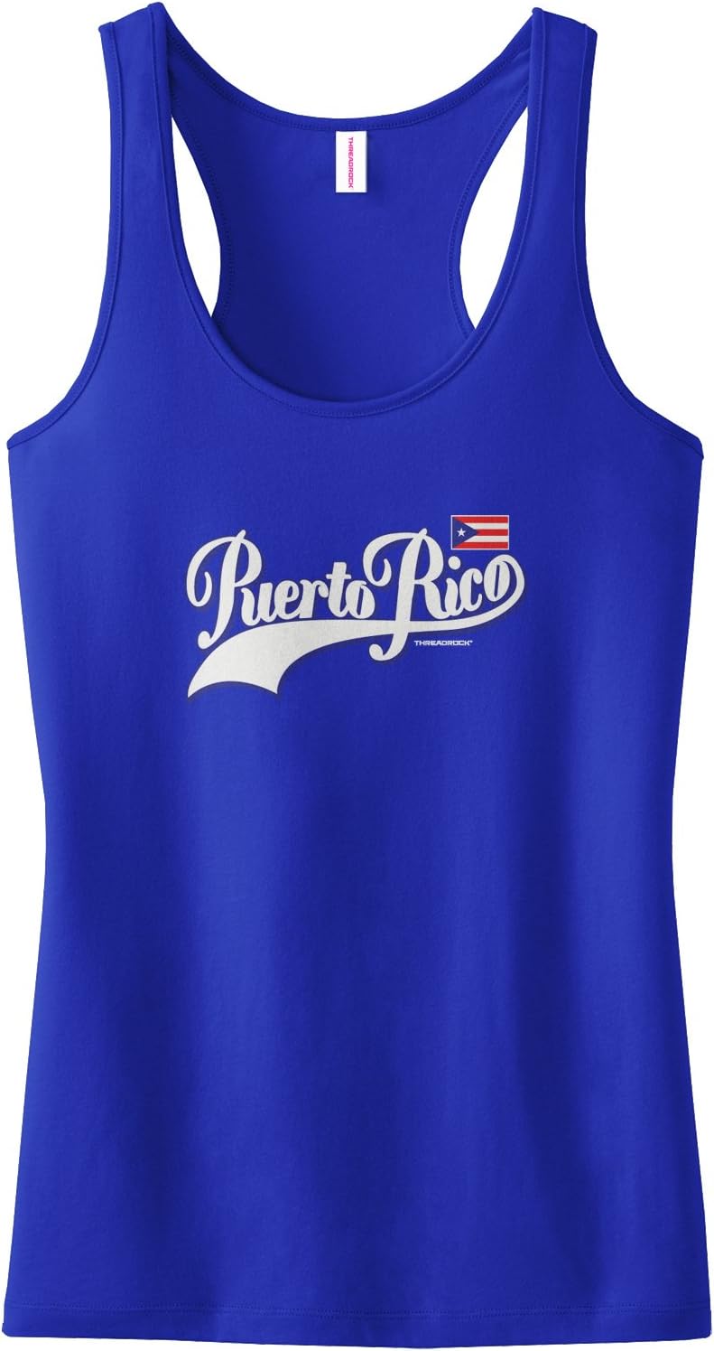 Threadrock Women's Puerto Rico Athletic Script Racerback Tank Top