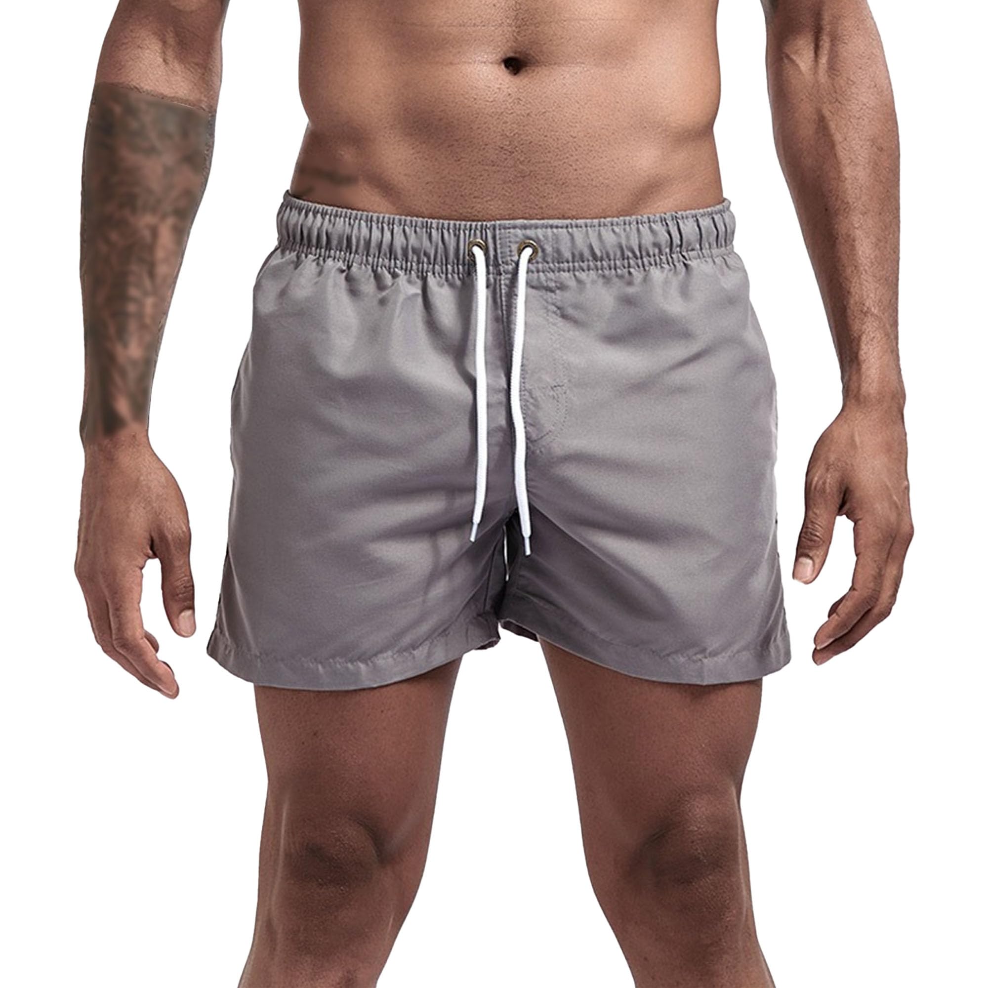Mens Solid Drawstring Loose Fit Outdoor Sports Short Athletic Running Pant Waist Summer Beach Shorts Large Grey