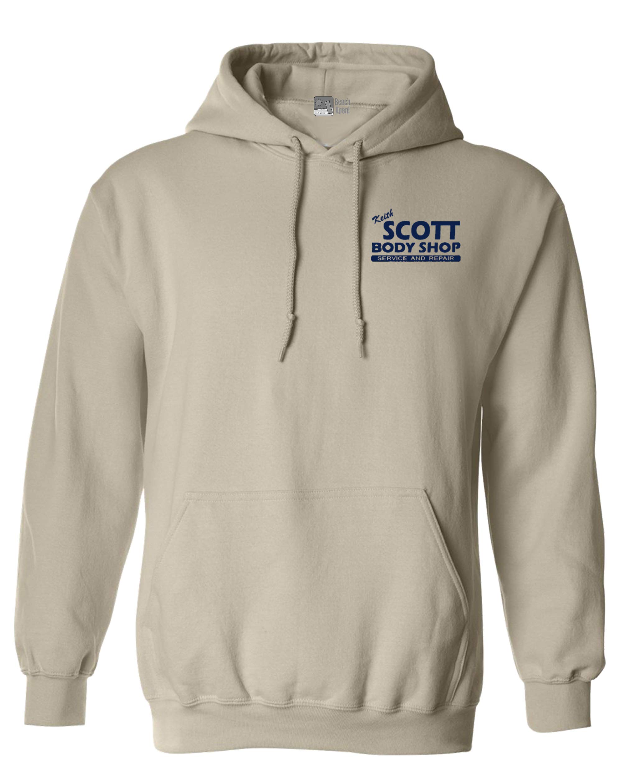 Keith Scott Body Shop TV Both Side Print Sweatshirt Hoodie (Large, Sand w/ Navy Blue)