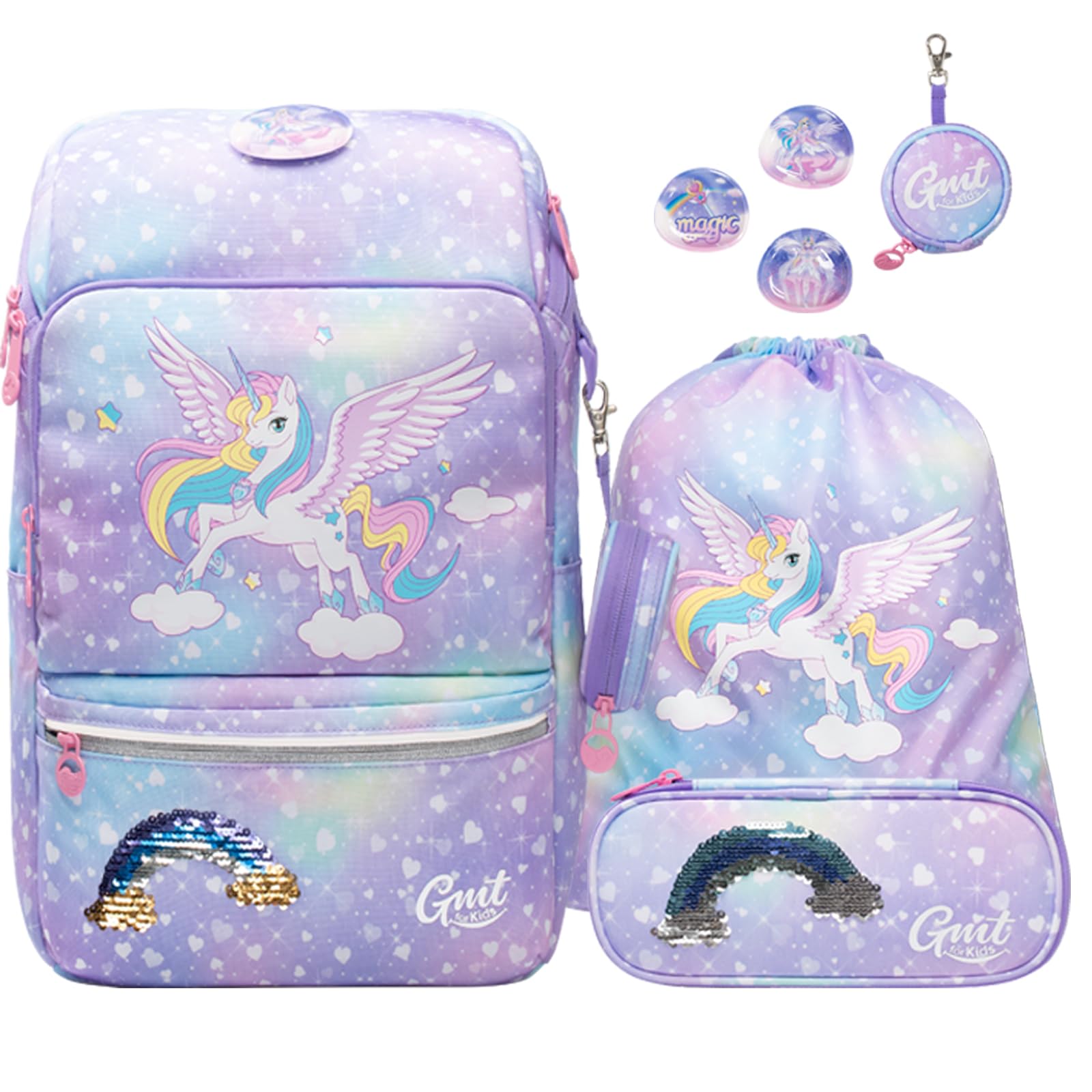 GMT for Kids Schulranzen Set 4-teilig Ergonomische Ultraleichte Schultasche Mädchen Junge Kinder Schulrucksack Prinzessin Kitty Grundschule Schultaschen 1-4. Klasse Rucksack 22 L
