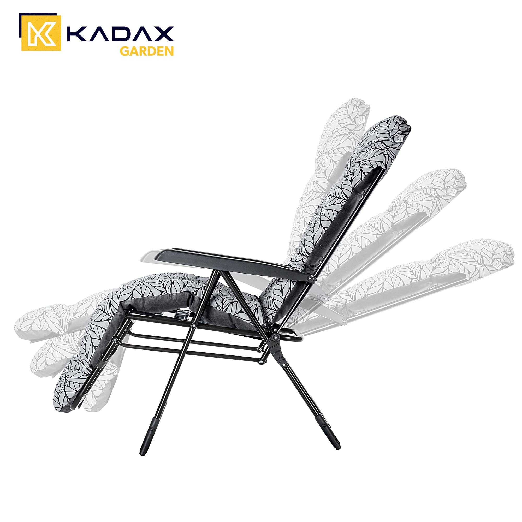 KADAX Sillón de jardín con respaldo ajustable, silla de relax de estructura de acero pulverizado, silla plegable con capacidad de carga de hasta 110 kg, tumbona de jardín con cojín (blanco/gris, L